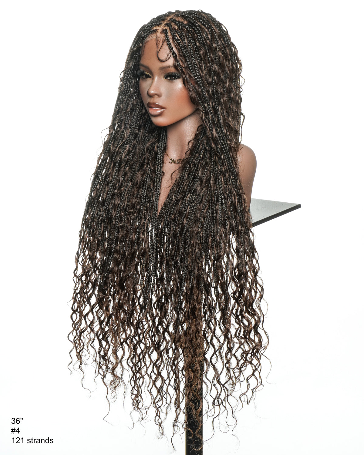 Kiki - Perruque tressée de type "Boho Box Braids" en dentelle suisse HD, pré-décolorée, 36 pouces