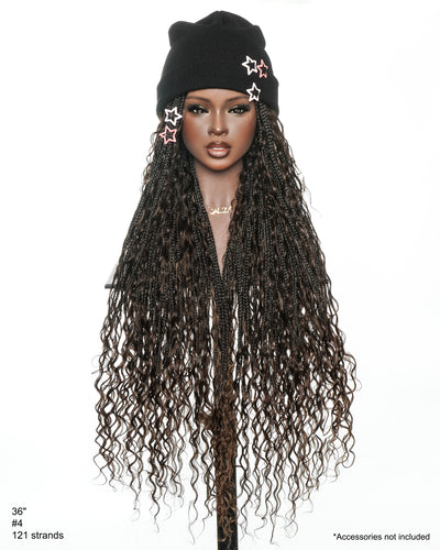 Kiki - Perruque tressée de type "Boho Box Braids" en dentelle suisse HD, pré-décolorée, 36 pouces