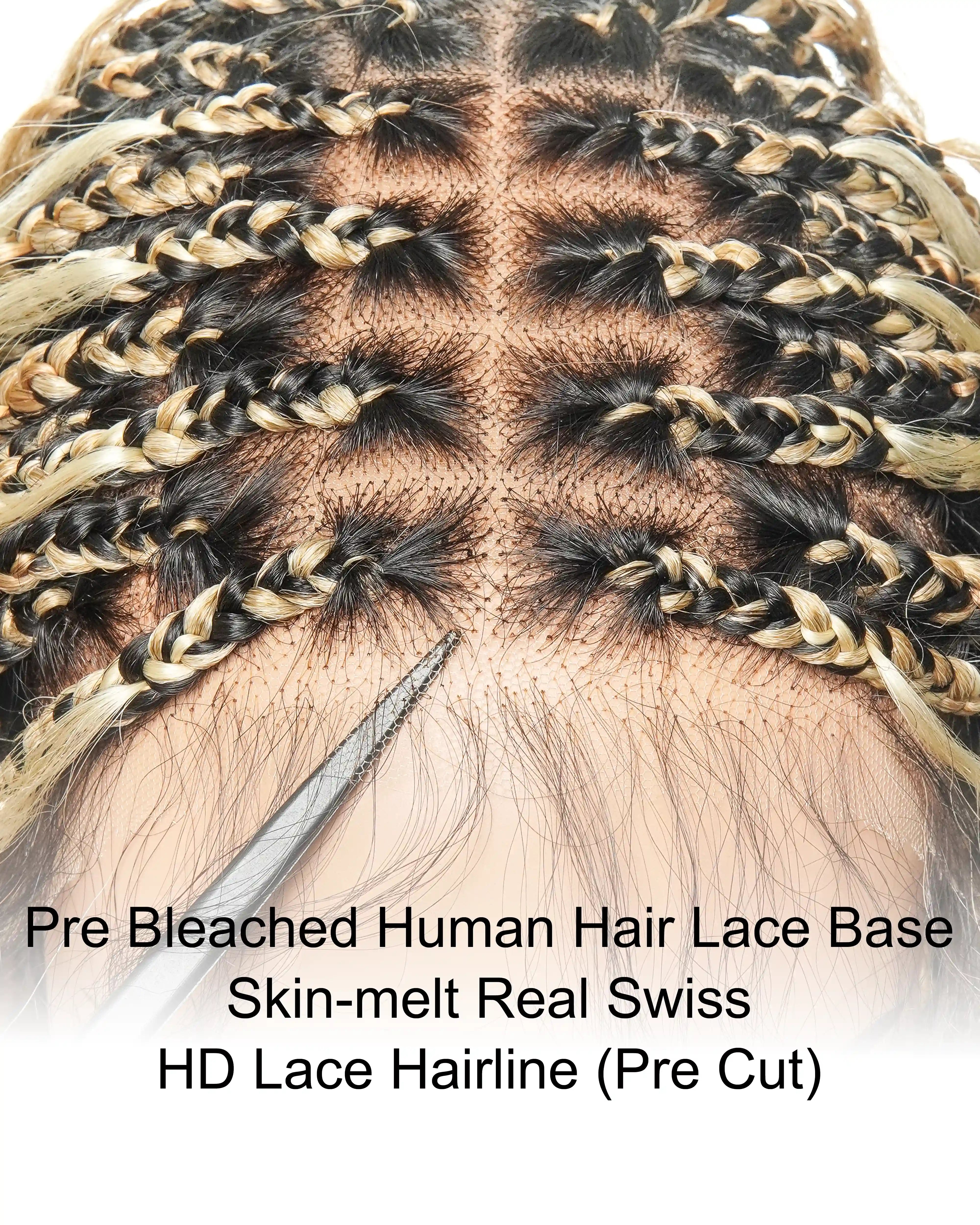 Cheveux humains Super Boho Couleur #27/613 Cheveux humains pré-décolorés Perruque tressée de type Boho sans nœuds avec dentelle, très dense, 100 mèches