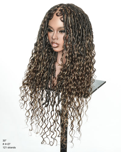 Perruque de Locs Boho en dentelle complète haute densité de 30 pouces, style superposé