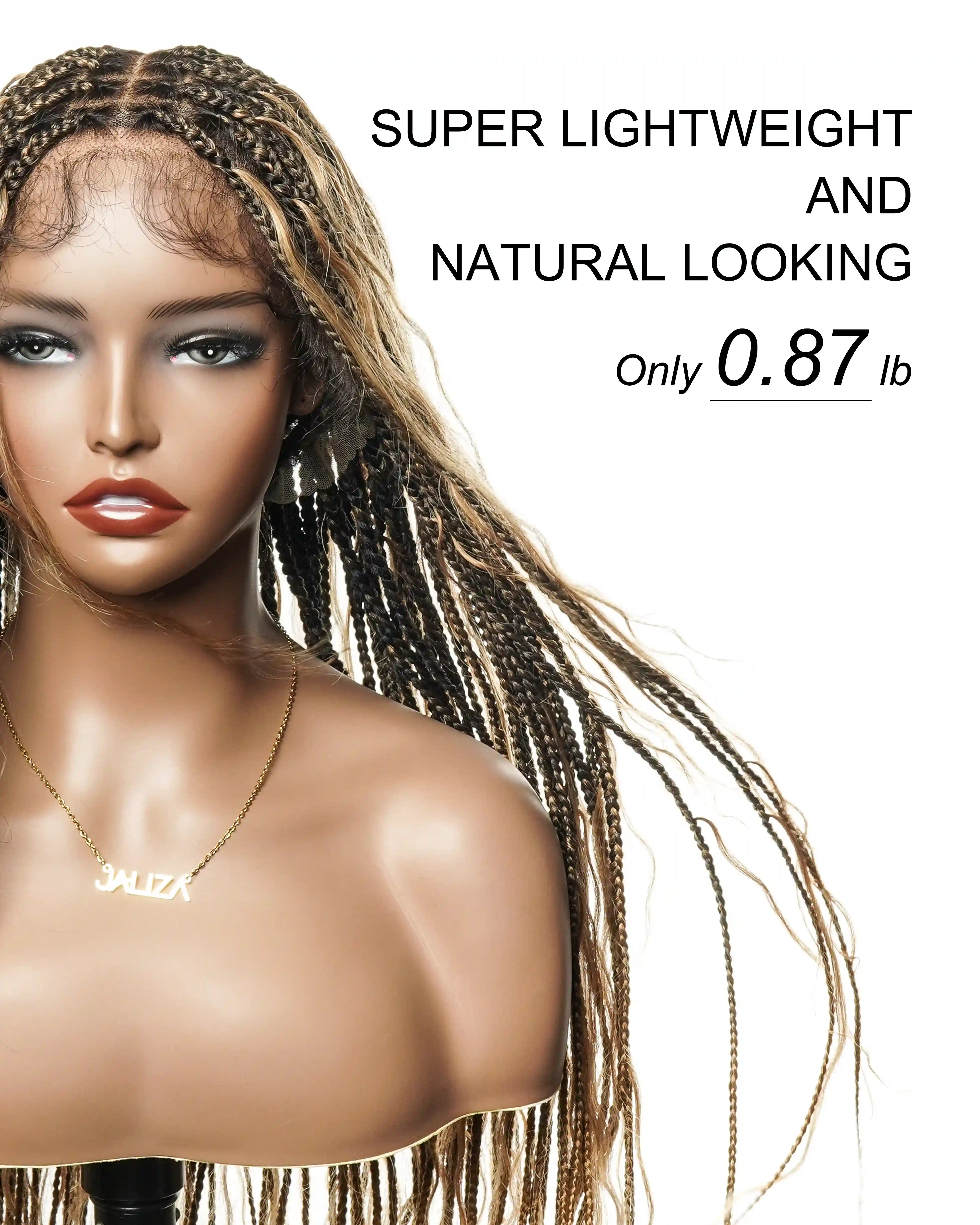 Perruque tressée de type "Boho Box Braided" avec 88 mèches nouées en dentelle, cheveux humains décolorés à l'avance de 24 pouces