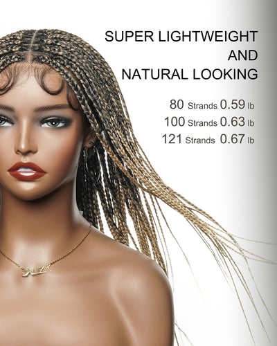 Kora - Pre Bleached Human Hair Lace Lightweight Knotless Swiss HD Lace Box Braided Wig 100 Strands