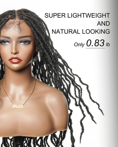 Perruque Lace HD Faux Locs 24" en Cheveux Humains Pré-décolorés, Niveau Salon, Full Lace, 80 Mèches