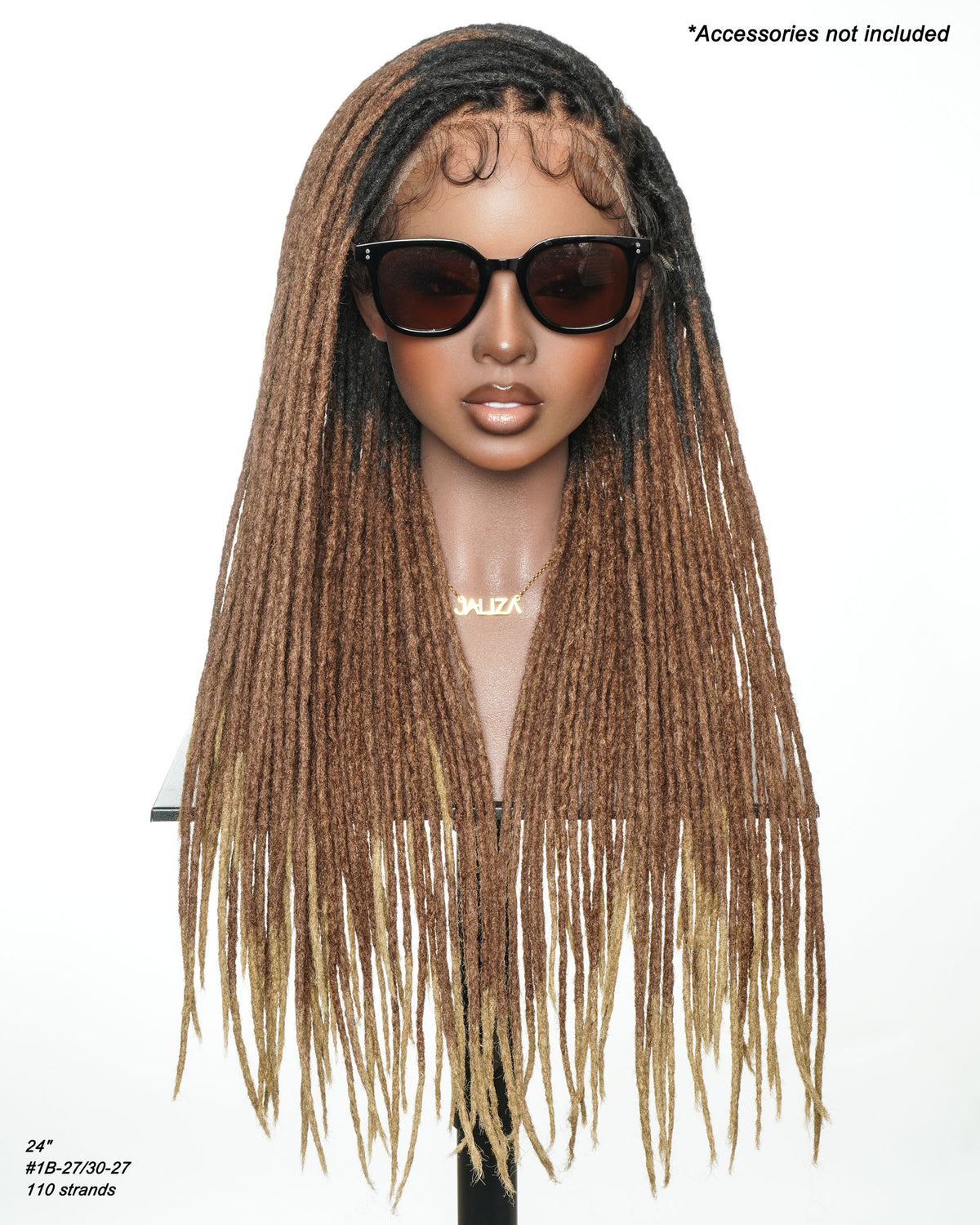JALIZA 24 inch Ombre Faux Locs Swiss HD Full Lace Braided Wig (Mannequin - Front View)