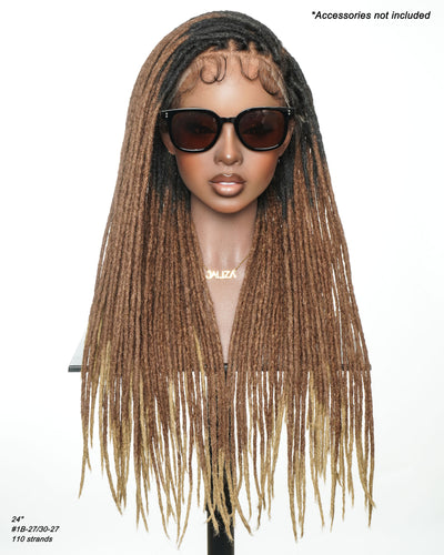 JALIZA 24 inch Ombre Faux Locs Swiss HD Full Lace Braided Wig (Mannequin - Front View)
