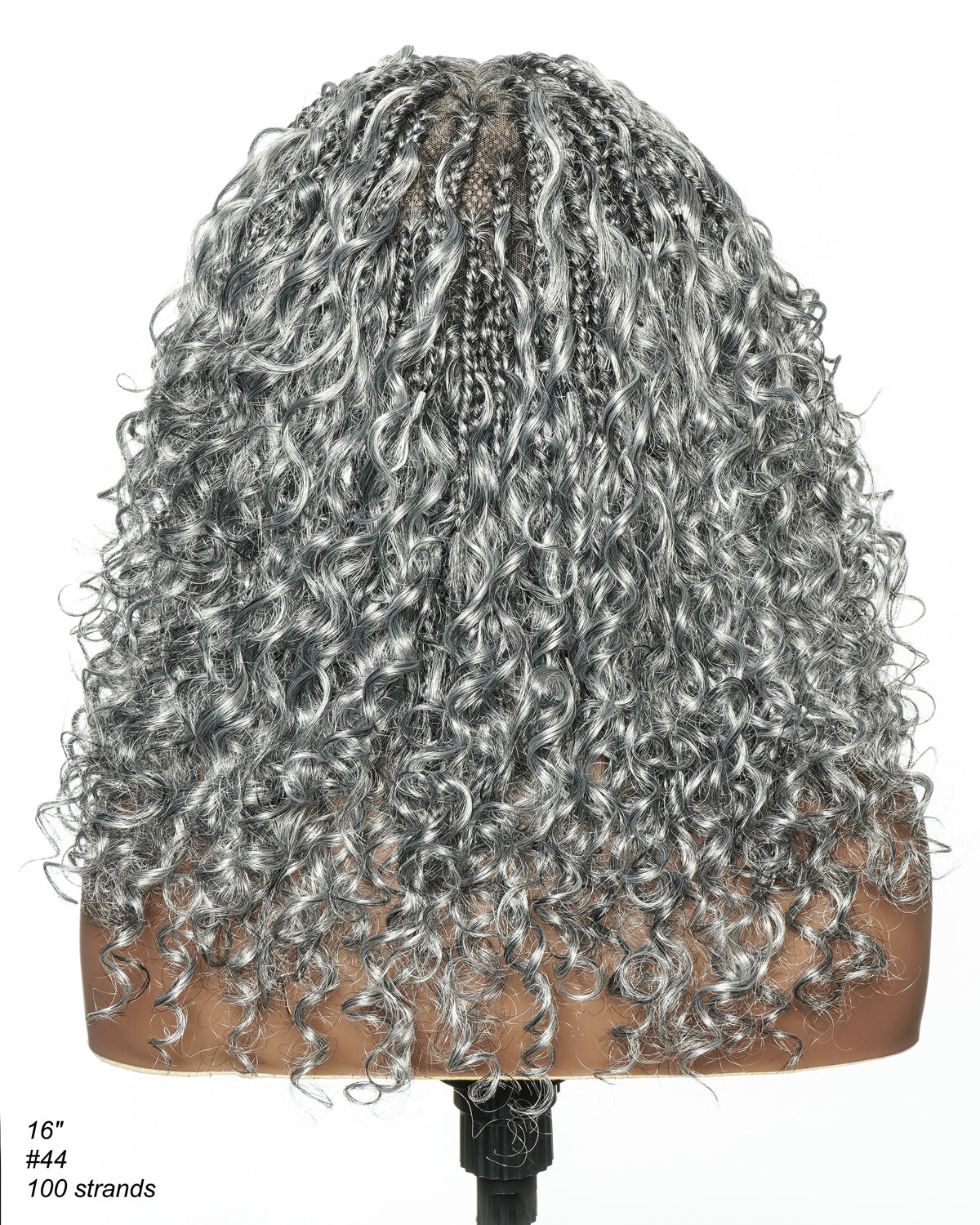 Perruque tressée Boho sans colle avec boucles ondulées profondes de 16 po, style sel et poivre, dentelle complète HD – Mélange de cheveux humains et synthétiques