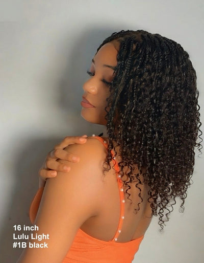 Lulu - Perruque bouclée tressée en dentelle intégrale suisse HD pré-décolorée en cheveux naturels, style bohème, Bora Bora