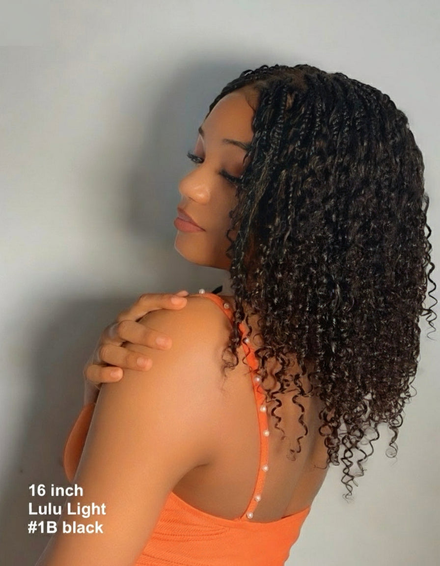 Lulu - Perruque bouclée tressée en dentelle intégrale suisse HD pré-décolorée en cheveux naturels, style bohème, Bora Bora