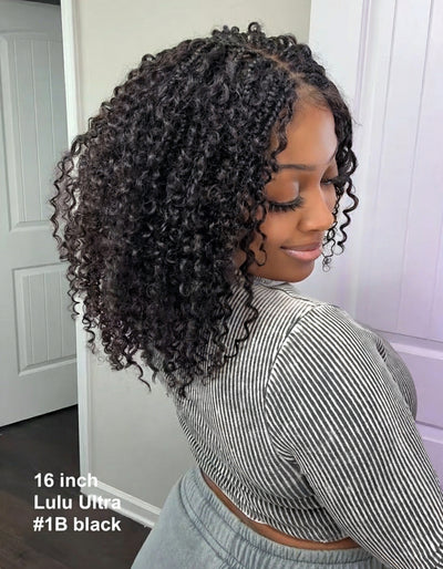 Lulu - Perruque bouclée tressée en dentelle intégrale suisse HD pré-décolorée en cheveux naturels, style bohème, Bora Bora