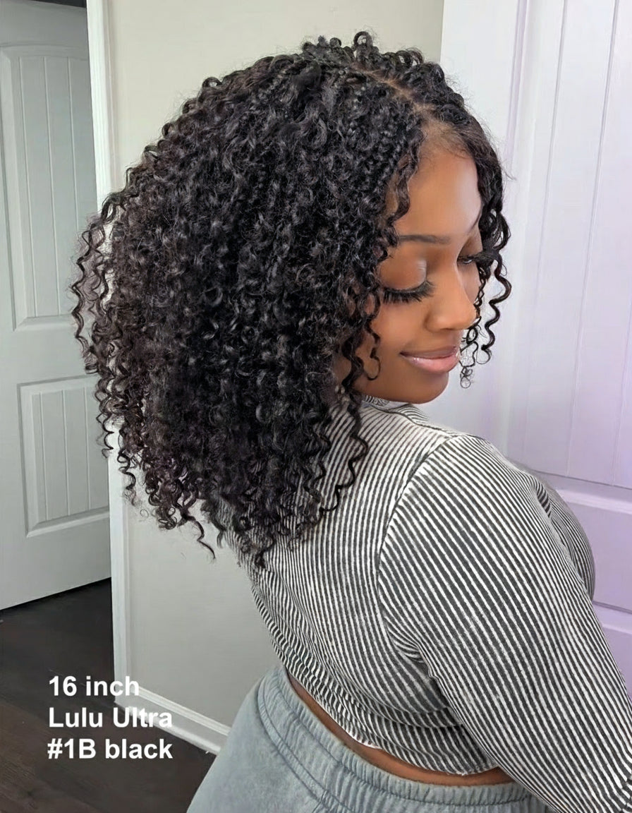 Lulu - Perruque bouclée tressée en dentelle intégrale suisse HD pré-décolorée en cheveux naturels, style bohème, Bora Bora
