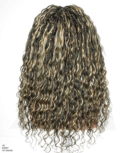 Kiki - Perruque sans colle en cheveux humains bouclés tressés Boho Full Lace Swiss HD de 18 pouces