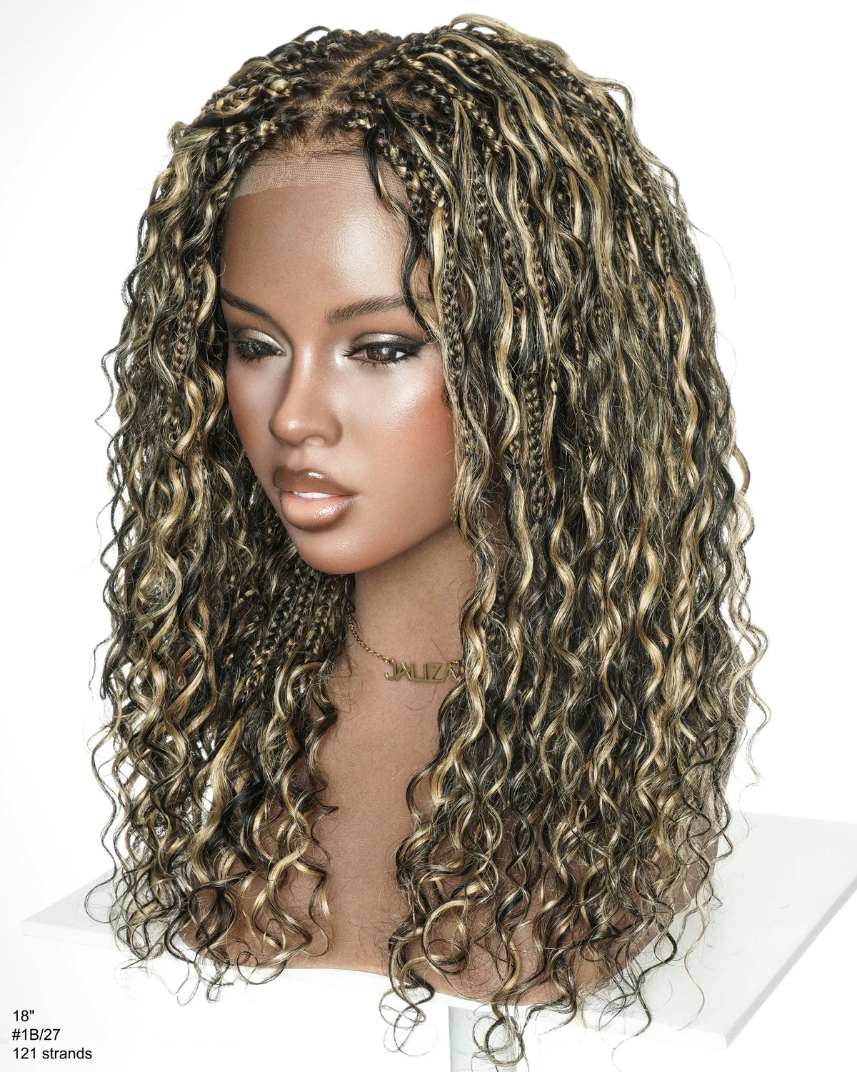Kiki - Perruque sans colle en cheveux humains bouclés tressés Boho Full Lace Swiss HD de 18 pouces