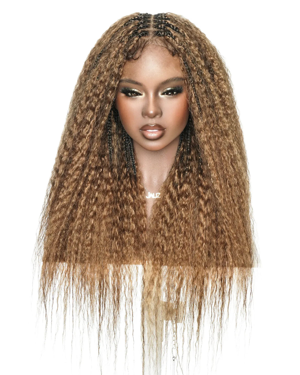 Makeda -  Kinky Straight 100% Premium Human Hair Curls Ultra Full Boho Box Braided Wig