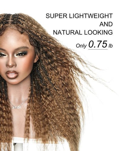 Makeda -  Kinky Straight 100% Premium Human Hair Curls Ultra Full Boho Box Braided Wig