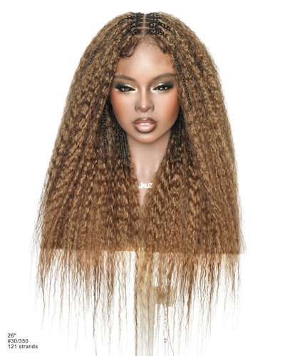 Makeda -  Kinky Straight 100% Premium Human Hair Curls Ultra Full Boho Box Braided Wig