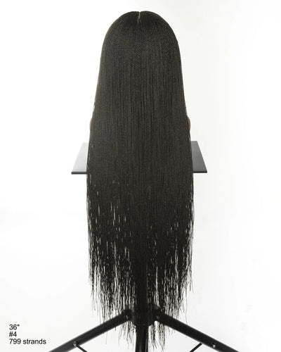 JALIZA 36 inch Natural Black #1B Micro Senegalese Twist Pre Bleached Swiss HD Full Lace Braided Wig (Mannequin - Back View)