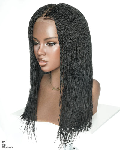 Mica - Perruque HD Suisse pré-décolorée, 26" et 36", à lacets complets, torsades sénégalaises micro sans nœuds, 799 mèches