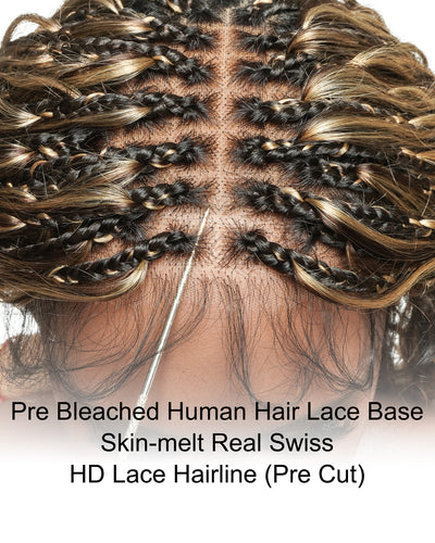 Perruque tressée bohème ondulée en cheveux humains, conception personnalisée - 121 mèches