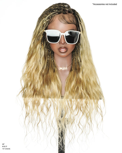 Michelle - Perruque tressée miracle sans colle style salon, dentelle suisse HD pré-blanchie, tresses Boho Bora Bora, boucles corps ondulé cheveux humains