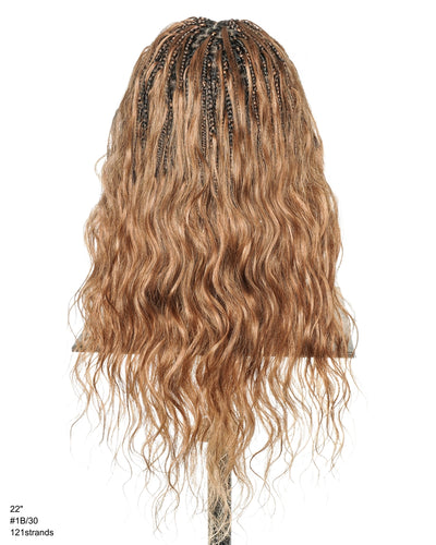 Michelle - Perruque tressée de type "box braids" style bohème, sans colle, couleur ombrée marron, 56 cm