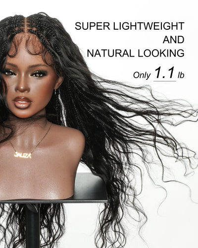 Michelle Luxury Perruque tressée de 30 pouces, 250 % de densité, Swiss HD pré-blanchie, entièrement en dentelle, modèle Bora Bora Boho, avec boucles bohèmes en cheveux humains