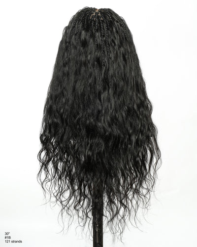 Michelle - Perruque tressée miracle sans colle style salon, dentelle suisse HD pré-blanchie, tresses Boho Bora Bora, boucles corps ondulé cheveux humains