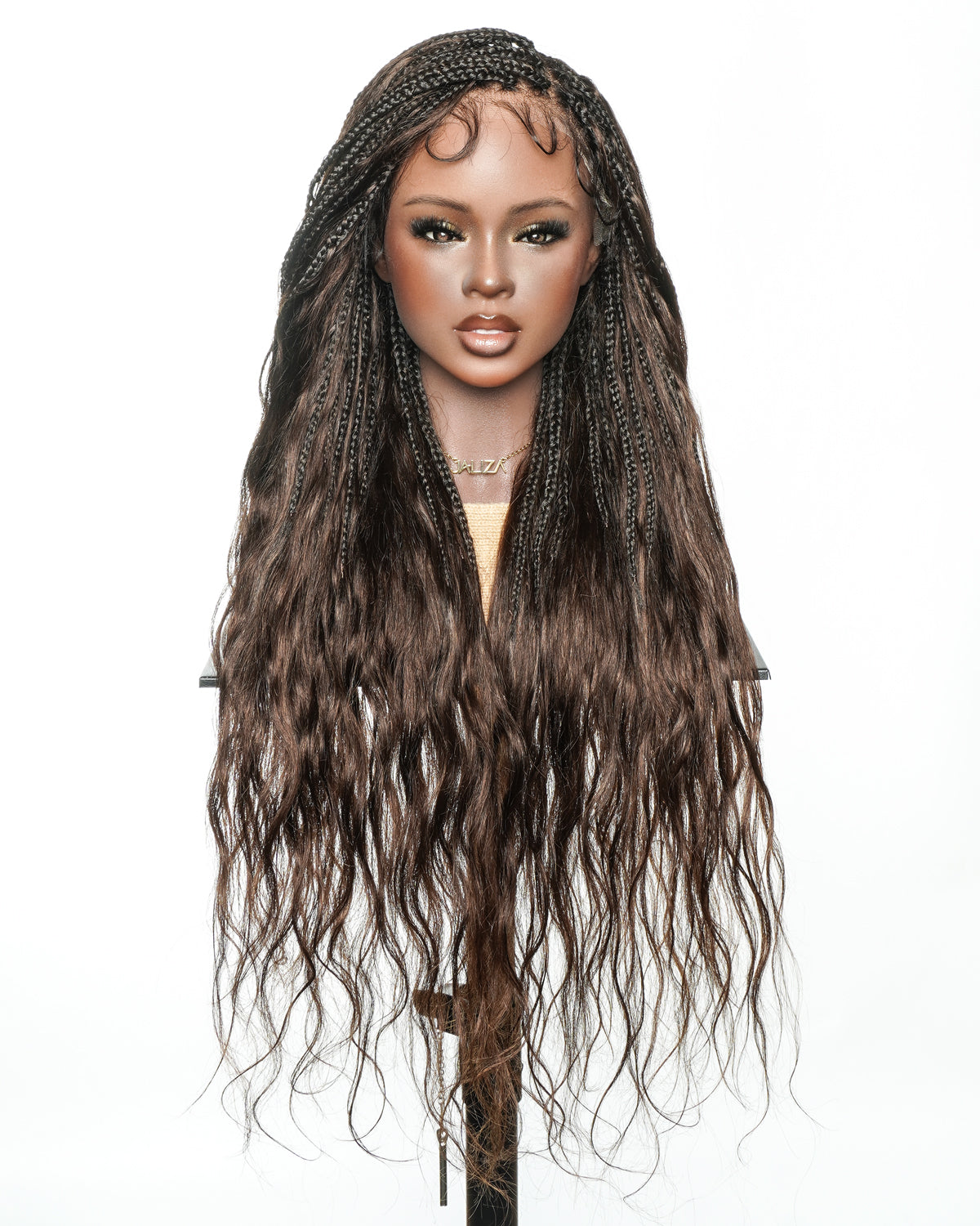 Michelle Luxury Perruque tressée de 30 pouces, 250 % de densité, Swiss HD pré-blanchie, entièrement en dentelle, modèle Bora Bora Boho, avec boucles bohèmes en cheveux humains