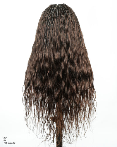 Michelle - Perruque tressée miracle sans colle style salon, dentelle suisse HD pré-blanchie, tresses Boho Bora Bora, boucles corps ondulé cheveux humains