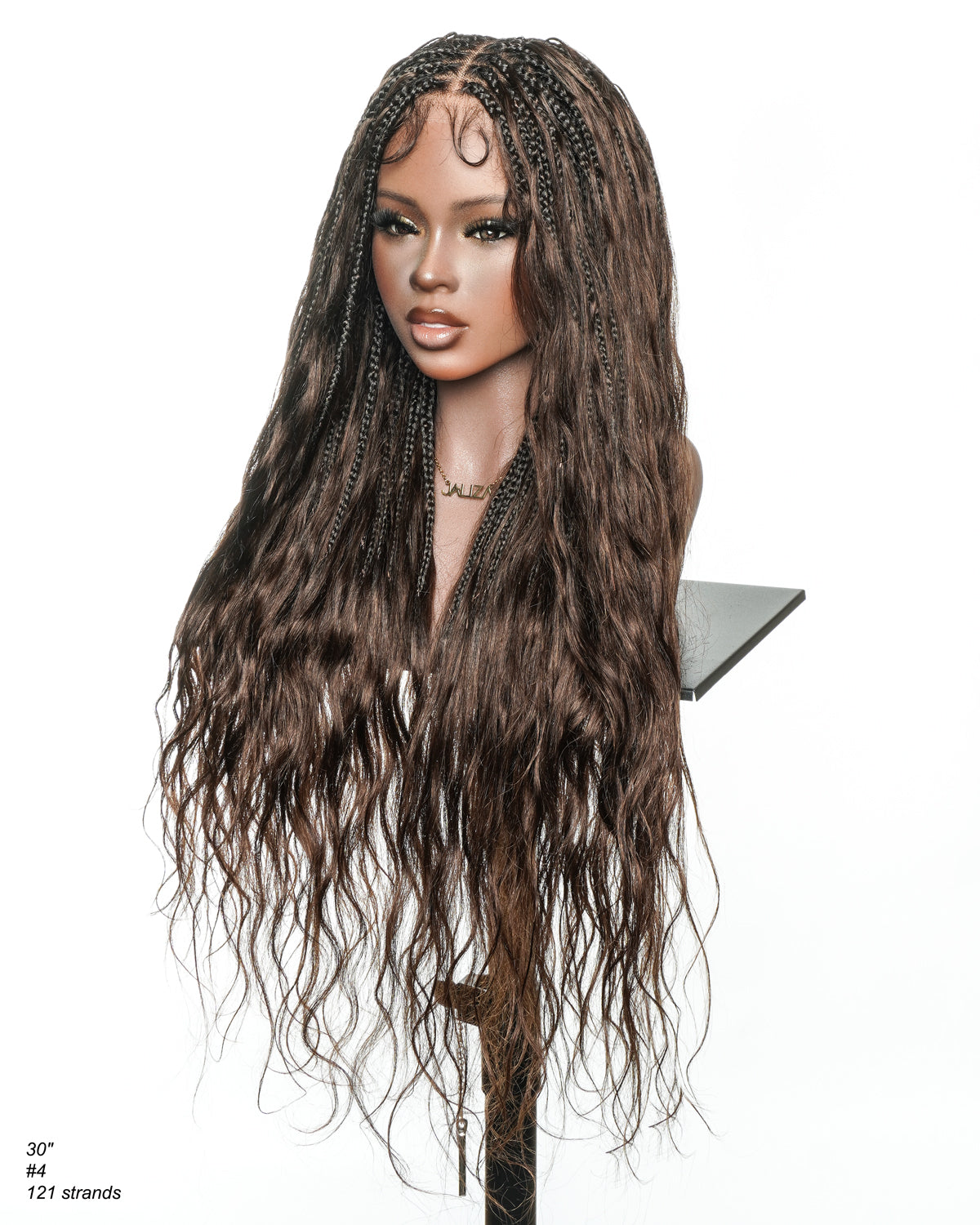 Michelle - Perruque tressée miracle sans colle style salon, dentelle suisse HD pré-blanchie, tresses Boho Bora Bora, boucles corps ondulé cheveux humains