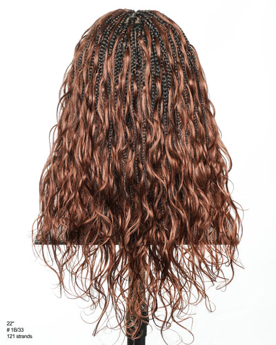 Michelle - Cheveux Humains Châtain Foncé Rougeâtre N°33 Sans Colle Ondulés Type Body Wave Bouclés Pré-décolorés HD Perruque Tressée Boîte Bohème Sans Nœuds à Dentelle Totale