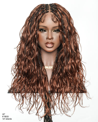 Michelle - Cheveux Humains Châtain Foncé Rougeâtre N°33 Sans Colle Ondulés Type Body Wave Bouclés Pré-décolorés HD Perruque Tressée Boîte Bohème Sans Nœuds à Dentelle Totale