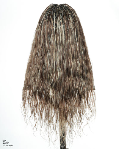 Michelle - Perruque tressée miracle sans colle style salon, dentelle suisse HD pré-blanchie, tresses Boho Bora Bora, boucles corps ondulé cheveux humains