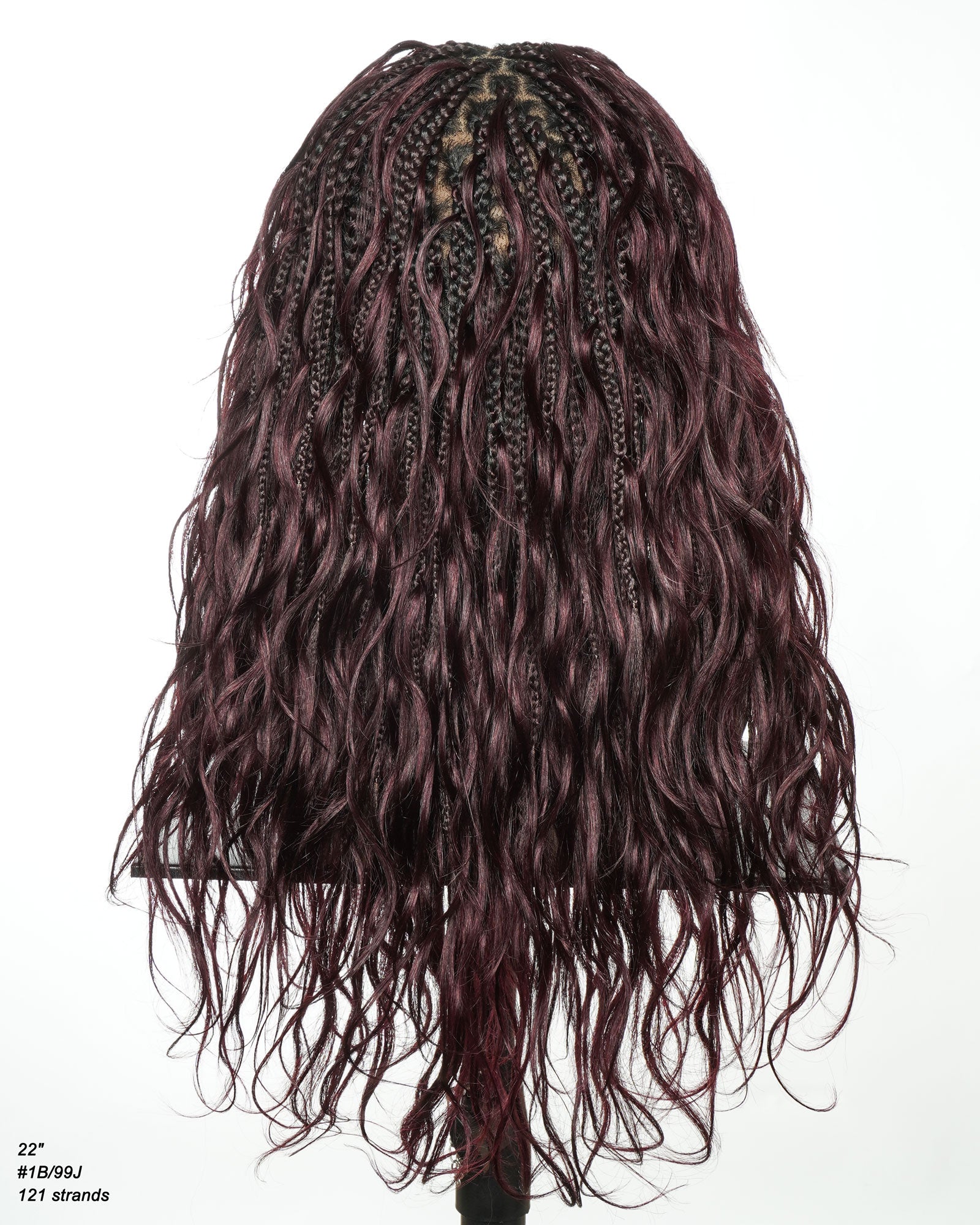 Michelle - Perruque tressée de type "Boho Box Braids" Bora Bora bordeaux de 22"