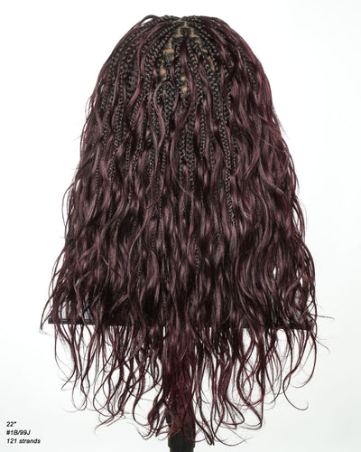 Michelle - Perruque tressée de type "Boho Box Braids" Bora Bora bordeaux de 22"