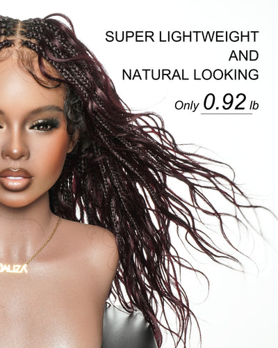 Michelle - Dark Burgundy Human Hair Curls Swiss HD Full Lace Boho Box Braided Wig