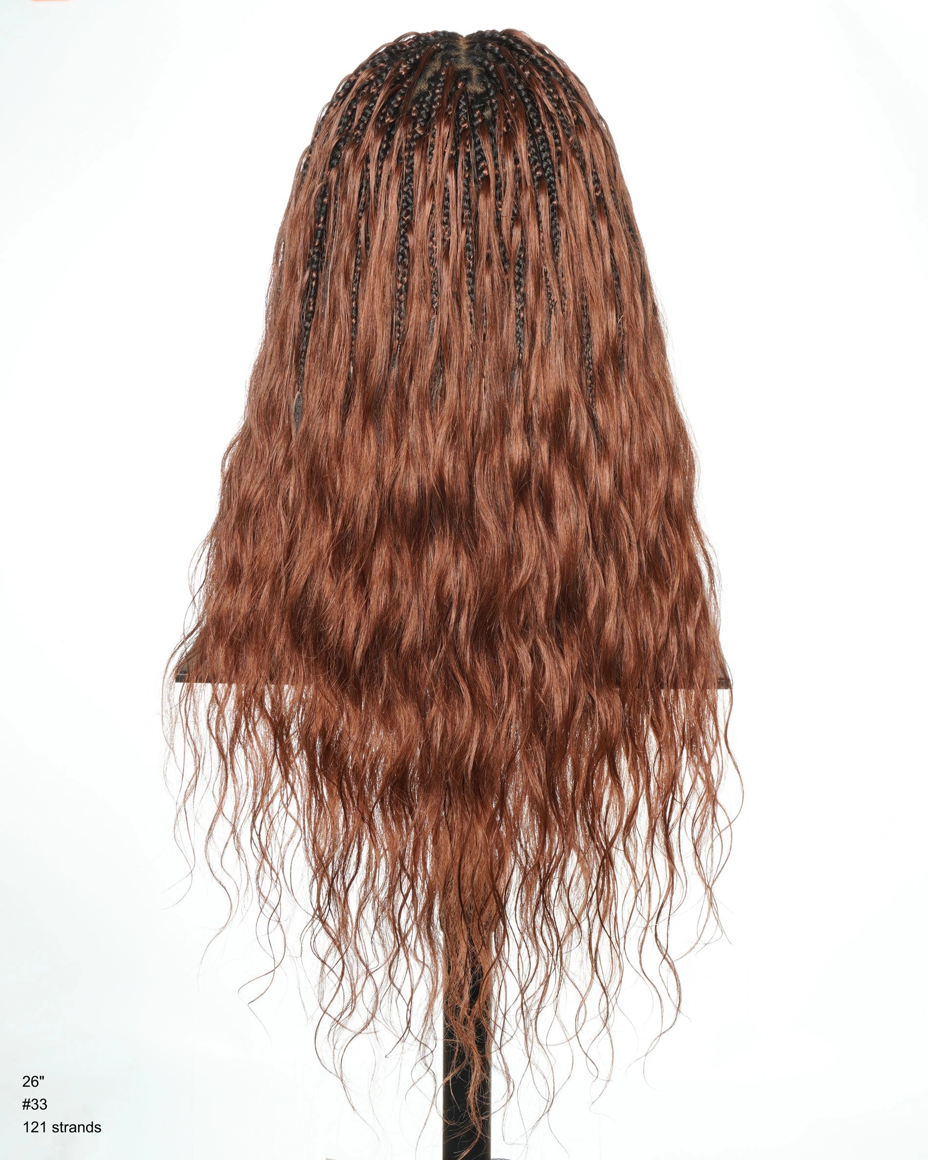 Michelle - Cheveux Humains Châtain Foncé Rougeâtre N°33 Sans Colle Ondulés Type Body Wave Bouclés Pré-décolorés HD Perruque Tressée Boîte Bohème Sans Nœuds à Dentelle Totale