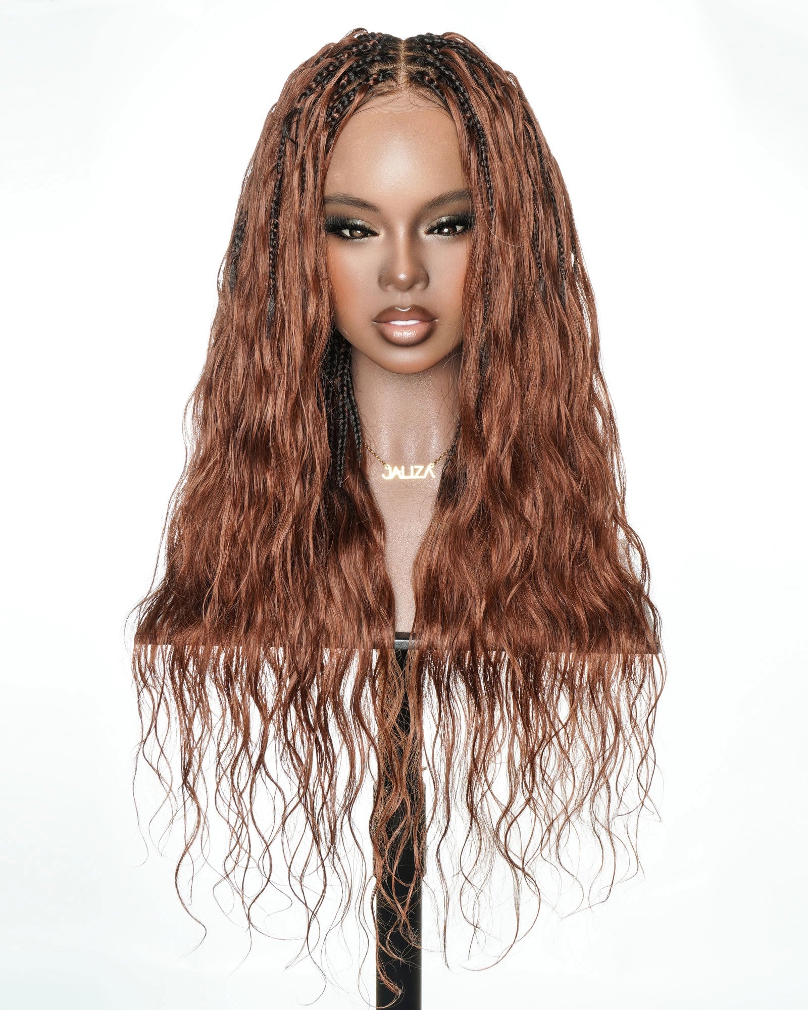 Michelle - Cheveux Humains Châtain Foncé Rougeâtre N°33 Sans Colle Ondulés Type Body Wave Bouclés Pré-décolorés HD Perruque Tressée Boîte Bohème Sans Nœuds à Dentelle Totale