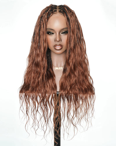 Michelle - Cheveux Humains Châtain Foncé Rougeâtre N°33 Sans Colle Ondulés Type Body Wave Bouclés Pré-décolorés HD Perruque Tressée Boîte Bohème Sans Nœuds à Dentelle Totale