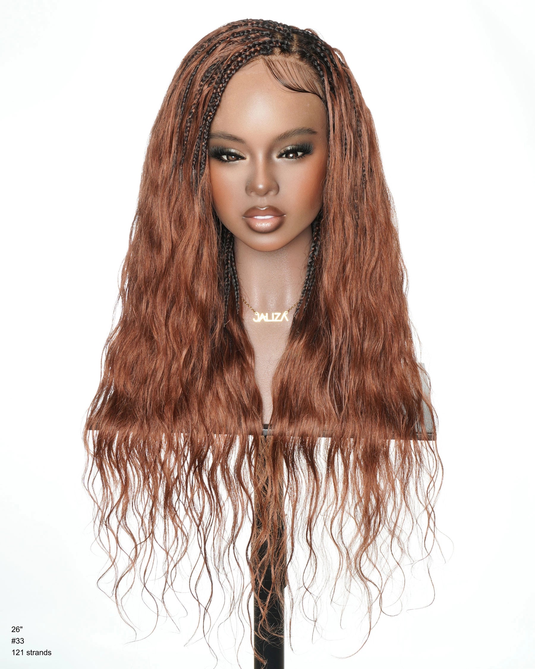 Michelle - Cheveux Humains Châtain Foncé Rougeâtre N°33 Sans Colle Ondulés Type Body Wave Bouclés Pré-décolorés HD Perruque Tressée Boîte Bohème Sans Nœuds à Dentelle Totale