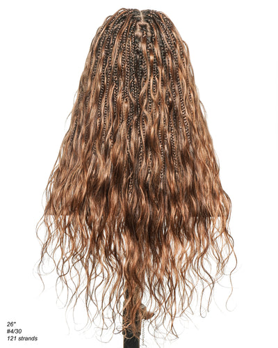 Perruque tressée bohème ondulée en cheveux humains, conception personnalisée - 121 mèches