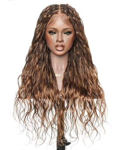 Perruque Bora Bora Michelle mélange brun caramel chaud couleur 4/30 cheveux humains pré-décolorés sans nœuds