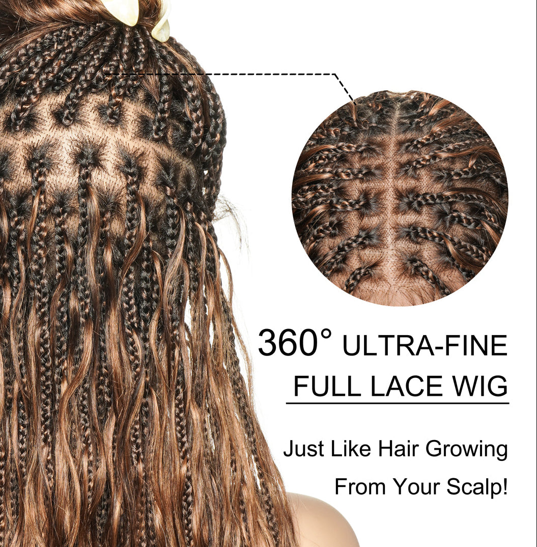 Faithfully Asia Design - Perruque sans colle tressée "Bora Bora Boho Box" ondulée de 26" couleur balayage 4-30-27