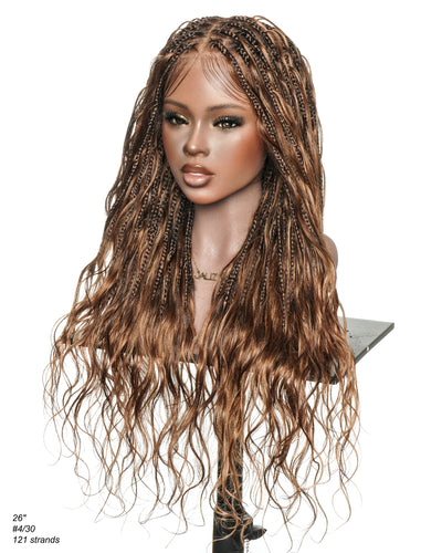 Perruque tressée bohème ondulée en cheveux humains, conception personnalisée - 121 mèches