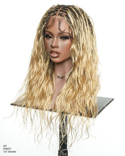 Michelle Perruque tressée de style bohème sans colle, miel blond, effet salon