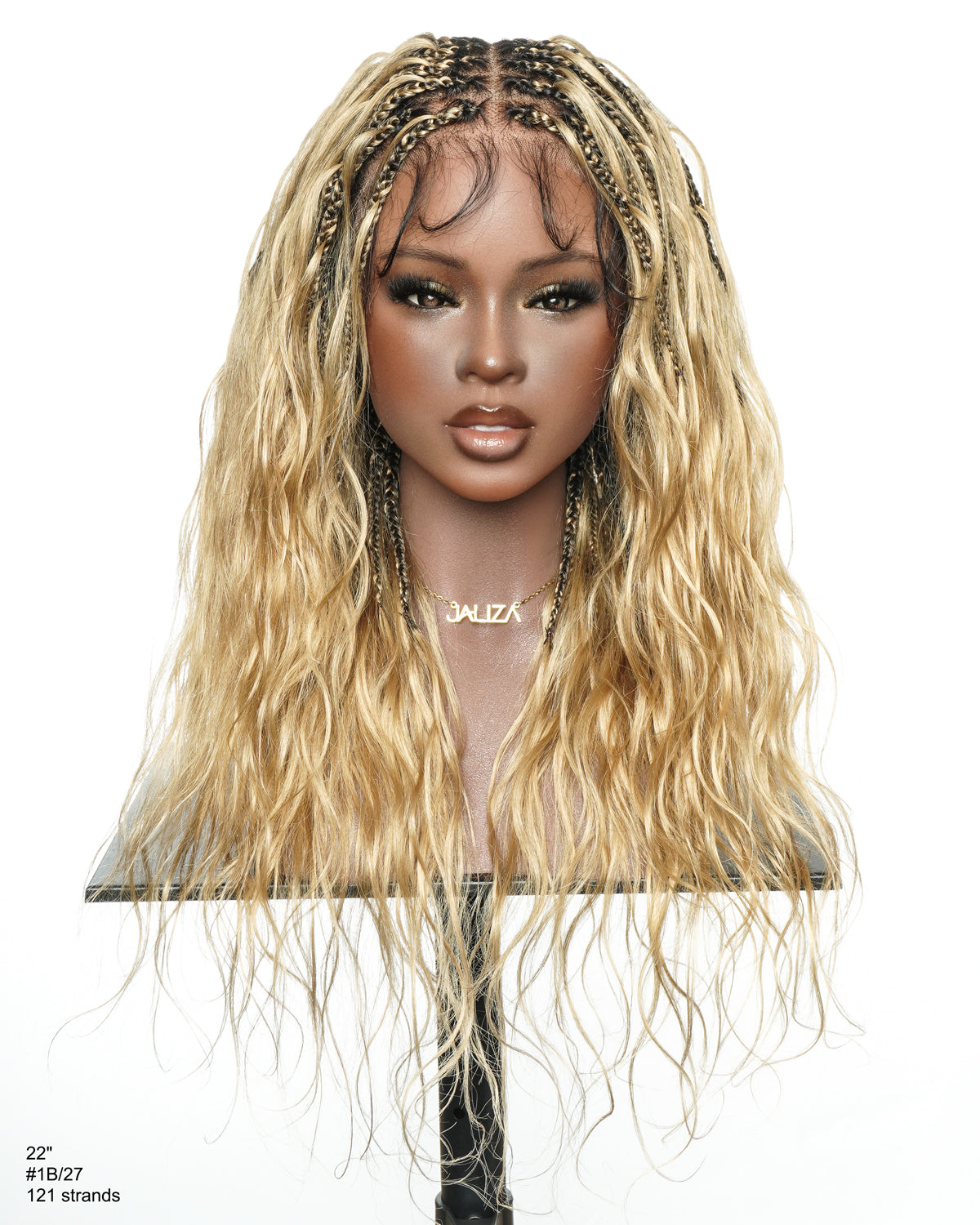 Michelle Perruque tressée de style bohème sans colle, miel blond, effet salon