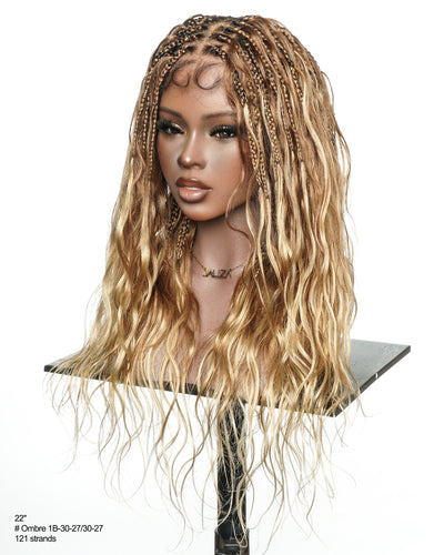 Michelle - Perruque tressée de style salon Balayage Ombré 1B-30-30/27-27 sans colle, 56 cm