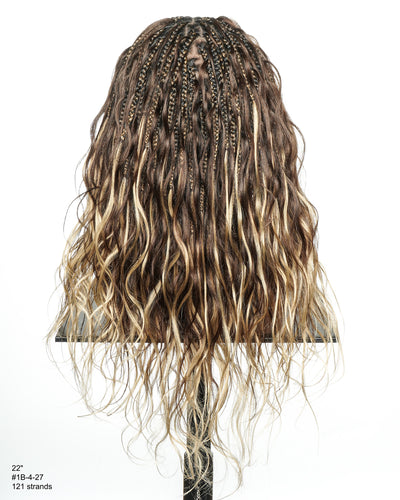 Michelle - Perruque sans colle tressée de style salon Balayage Ombre 1B-4-27 Boho, 55 cm