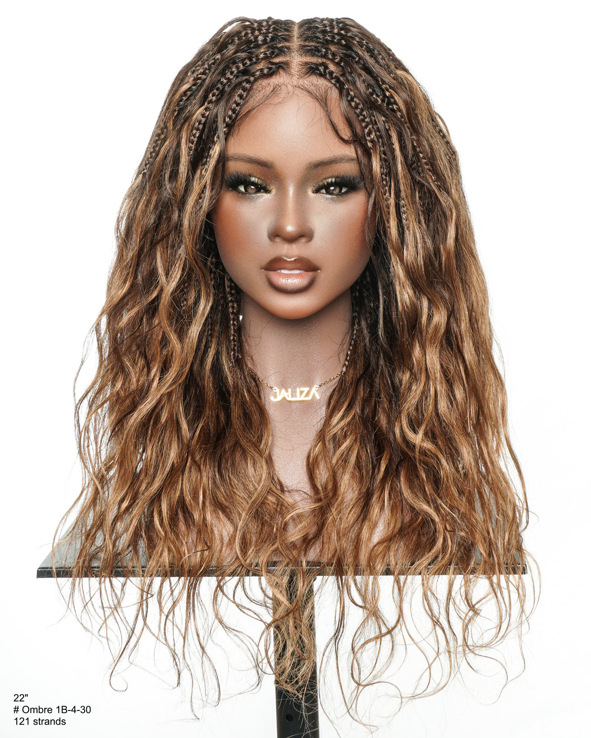 Michelle - 22" Salon-Style Balayage Ombre 1B-4-30 Glueless Boho Box Braided Wig