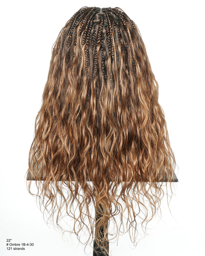 Michelle - Perruque tressée de style salon Balayage Ombré 1B-4-30 sans colle, tresses bohèmes, 22"