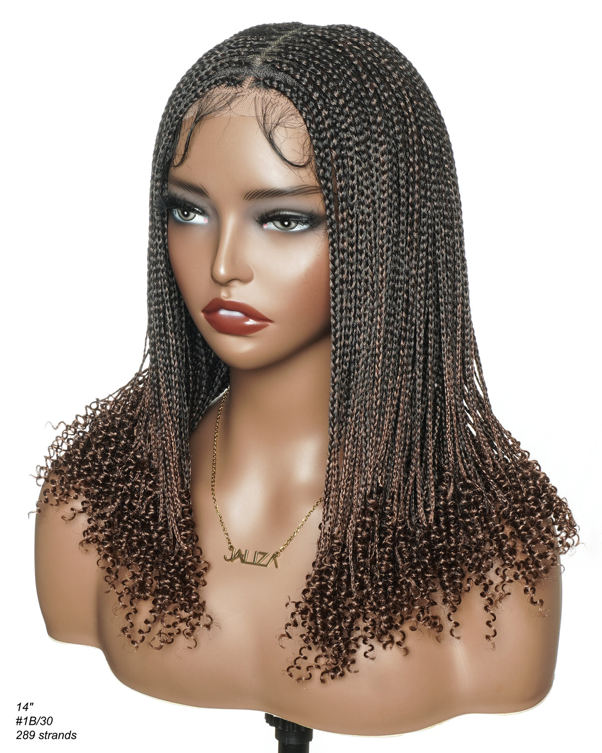 Bona - Perruque tressée micro box sans nœuds 14" HD entièrement en dentelle avec pointes bouclées